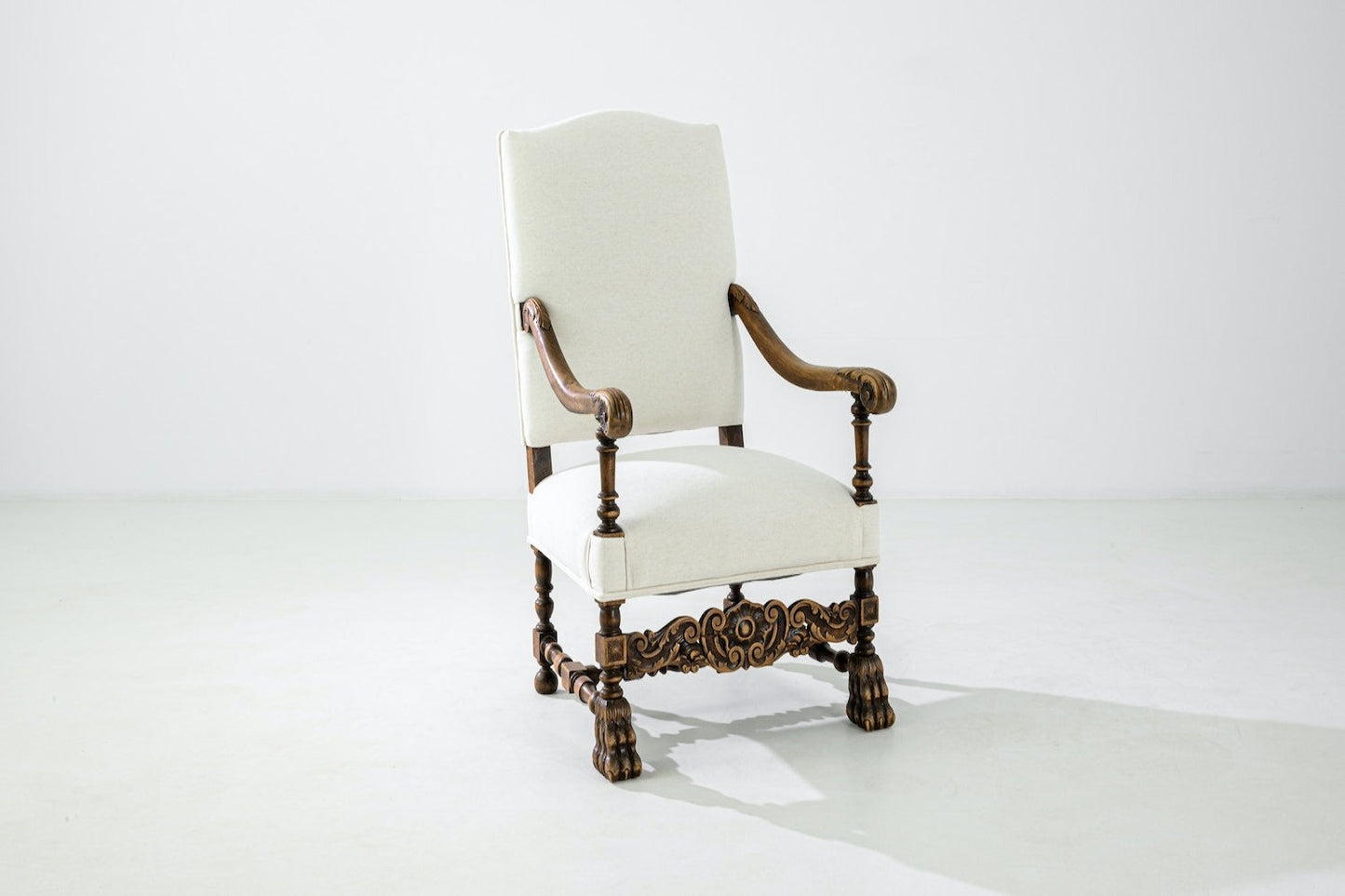 French Wooden Armchair With Upholstered Seat & Back
