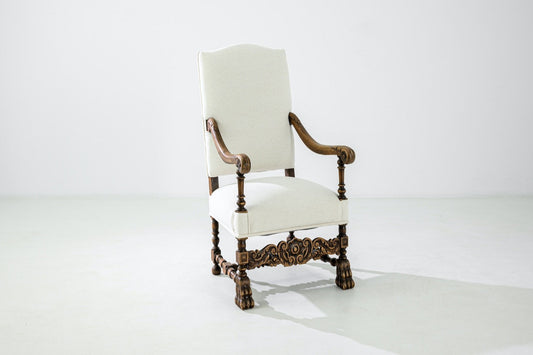 French Wooden Armchair With Upholstered Seat & Back