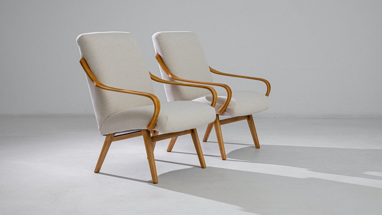 Czech Pair of Wooden Armchairs by Ton
