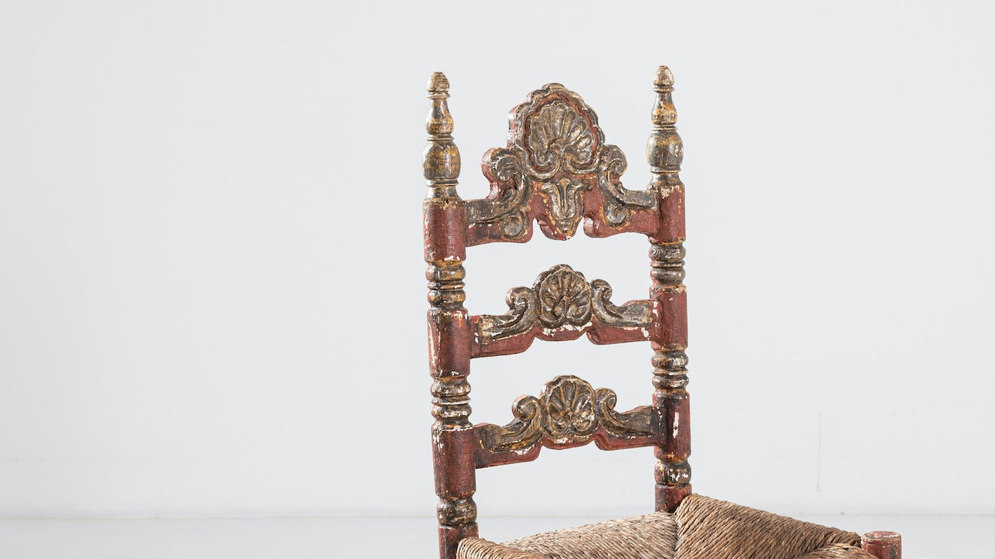 Italian Wooden Chair With String Seat
