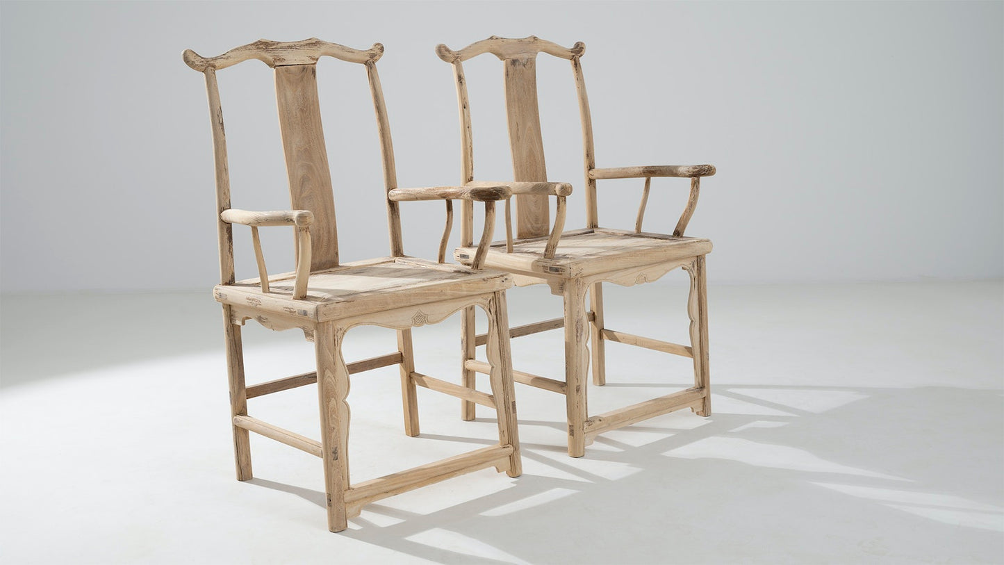 Chinese Pair Of Wooden Armchairs