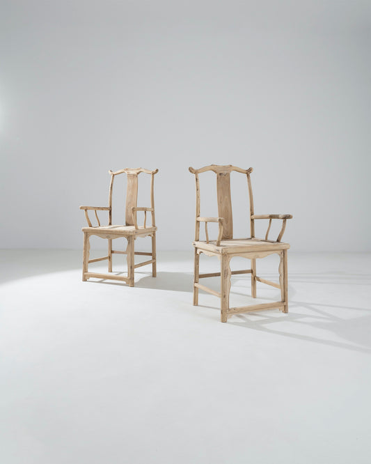 Chinese Pair Of Wooden Armchairs