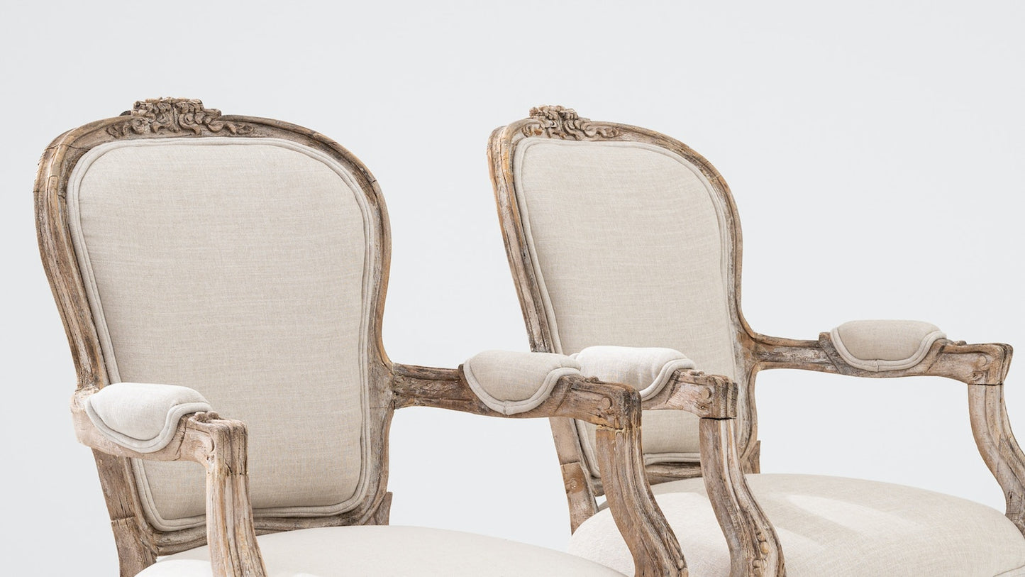 Parisian Pair Of Bleached Oak Armchairs