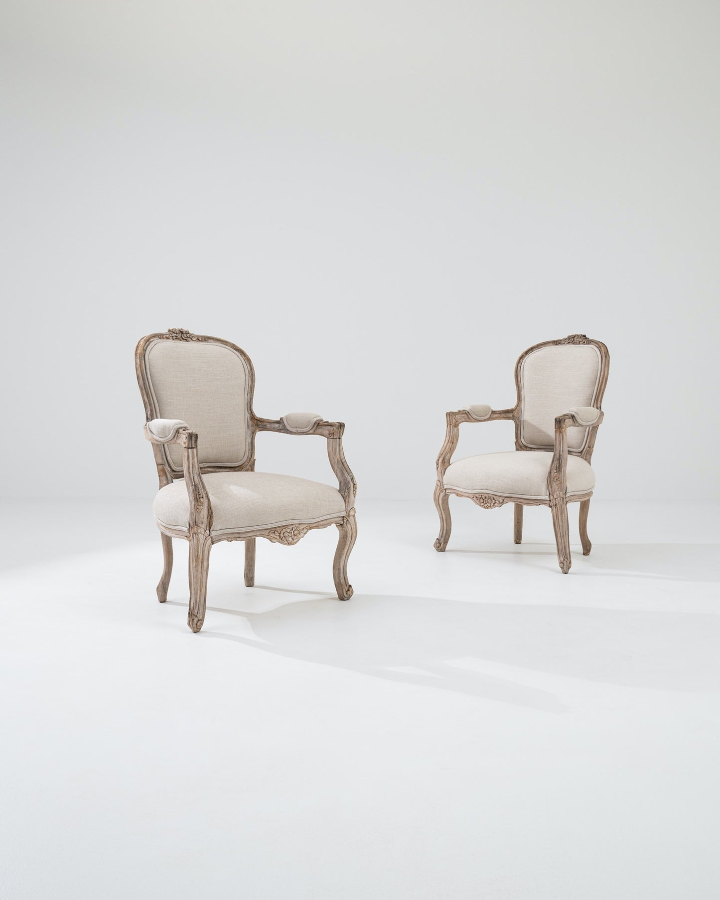 Parisian Pair Of Bleached Oak Armchairs
