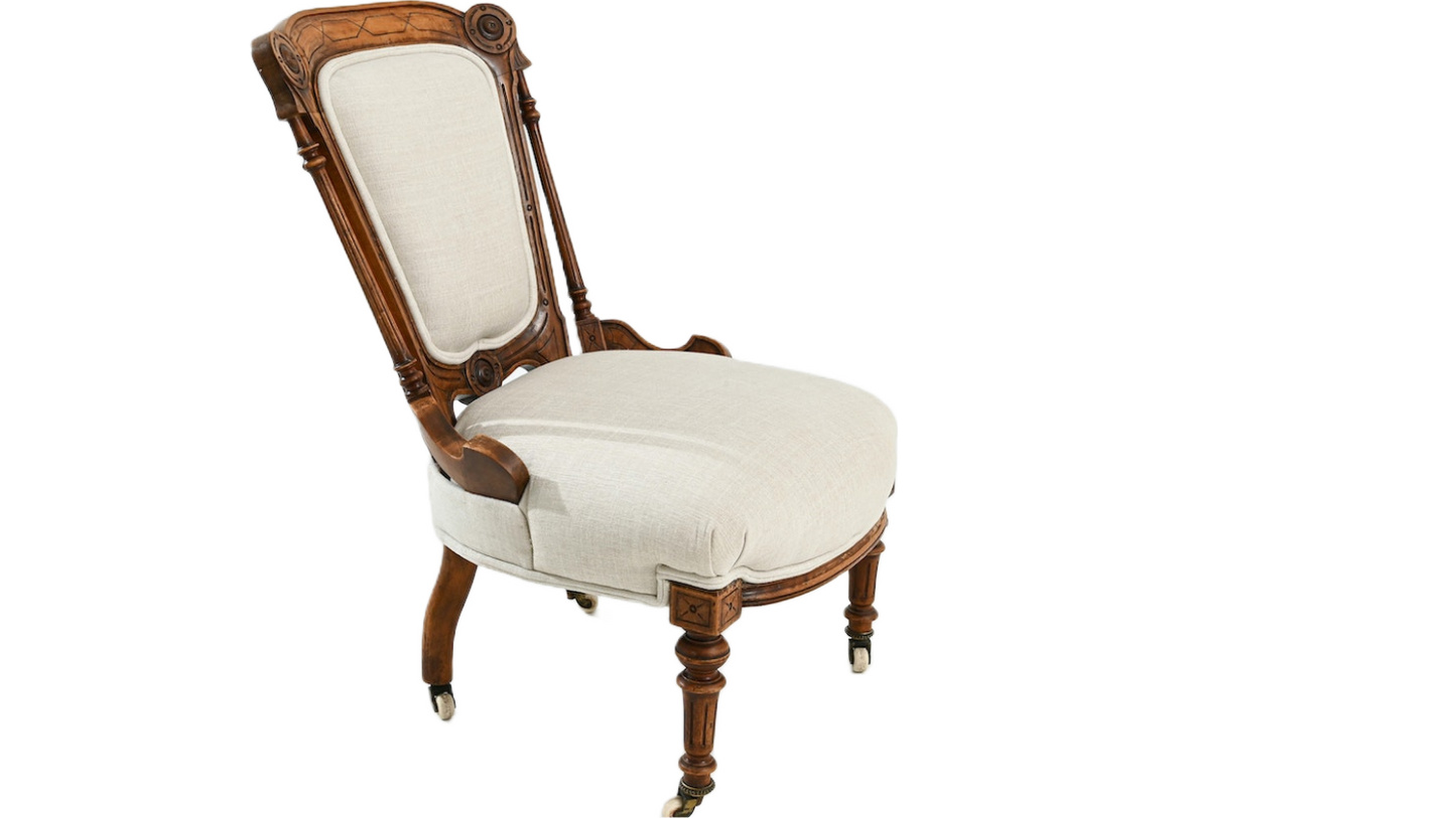 Wooden Armchair with Upholstered Seat & Back on Castors